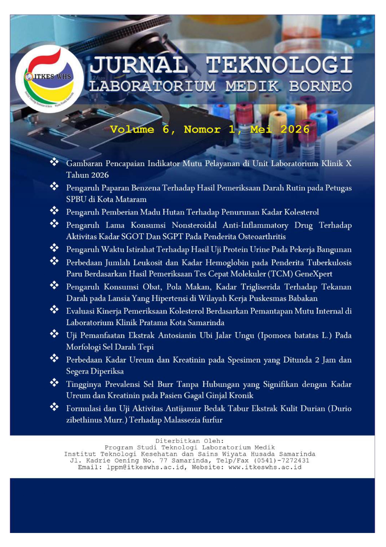 					Lihat Vol 6 No 1 (2026): Jurnal Teknologi Laboratorium Medik Borneo
				